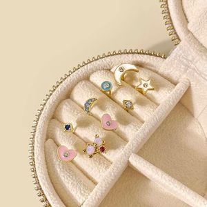 Gold and Silver Pink Heart Stud Earrings